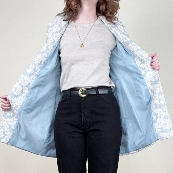 Vintage Jacquard Woven Knit Peacoat Jacket Whimsical Cottagecore Feminine Coat - Picture 2 of 9